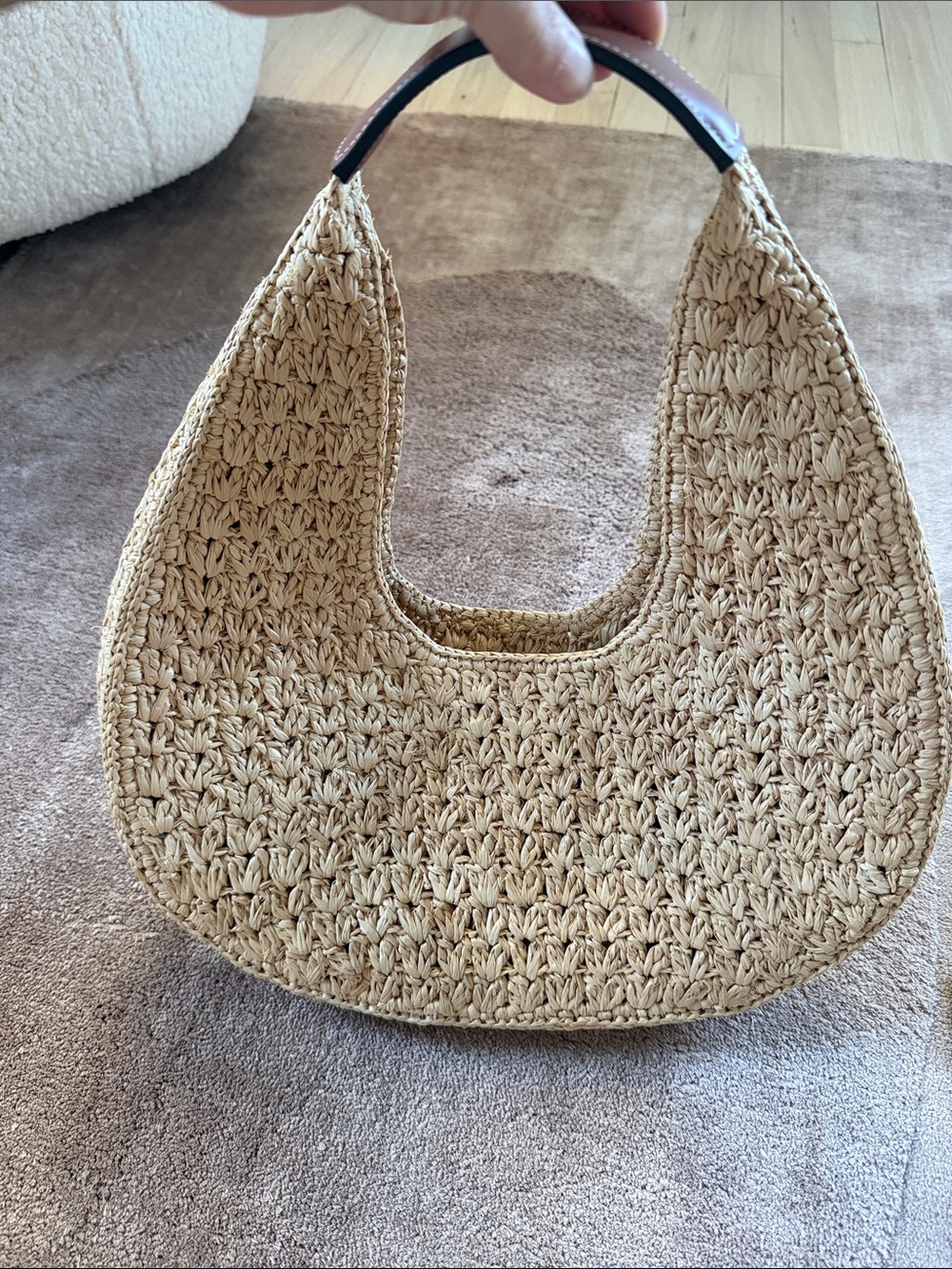 Celine Natural Raffia Hobo with Brown Leather Triomphe Emblem - Picture 4 of 4